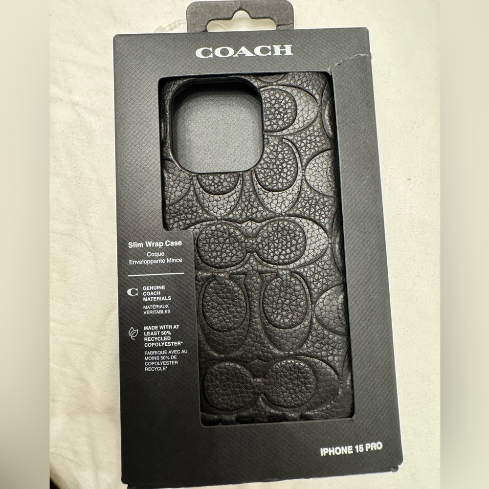 Coach Genuine Debossed Pebbled Leather iPhone 15 Pro- Signature Black